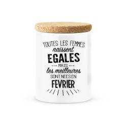 Pot céramique avec couvercle en liège citation imprimé Les meilleures sont nées en février