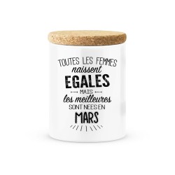 Pot céramique avec couvercle en liège citation imprimé Les meilleures sont nées en mars