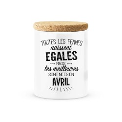 Pot céramique avec couvercle en liège citation imprimé Les meilleures sont nées en avril