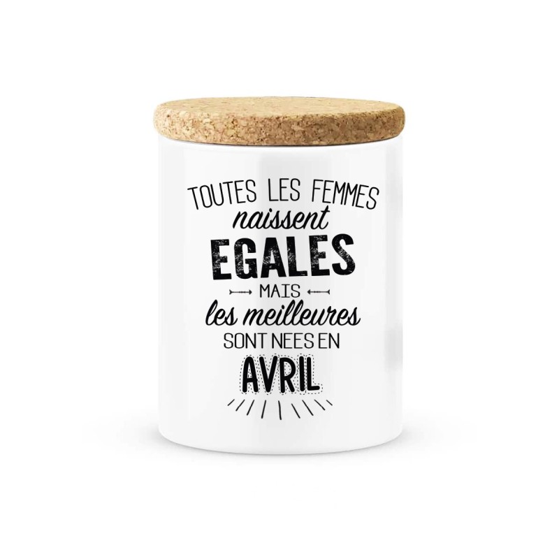 Pot céramique avec couvercle en liège citation imprimé Les meilleures sont nées en avril