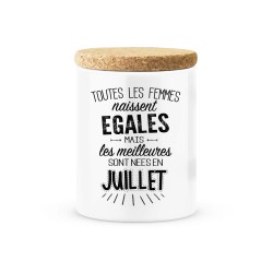 Pot céramique avec couvercle en liège citation imprimé Les meilleures sont née en juillet