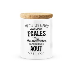 Pot céramique avec couvercle en liège citation imprimé Les meilleures sont née en aout