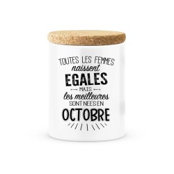 Pot céramique avec couvercle en liège citation imprimé Les meilleures sont née en octobre