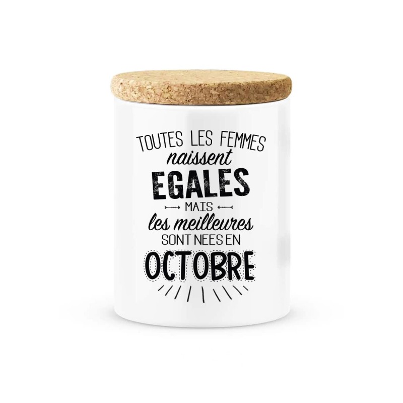 Pot céramique avec couvercle en liège citation imprimé Les meilleures sont née en octobre