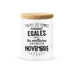 Pot céramique avec couvercle en liège citation imprimé Les meilleures sont née en novembre