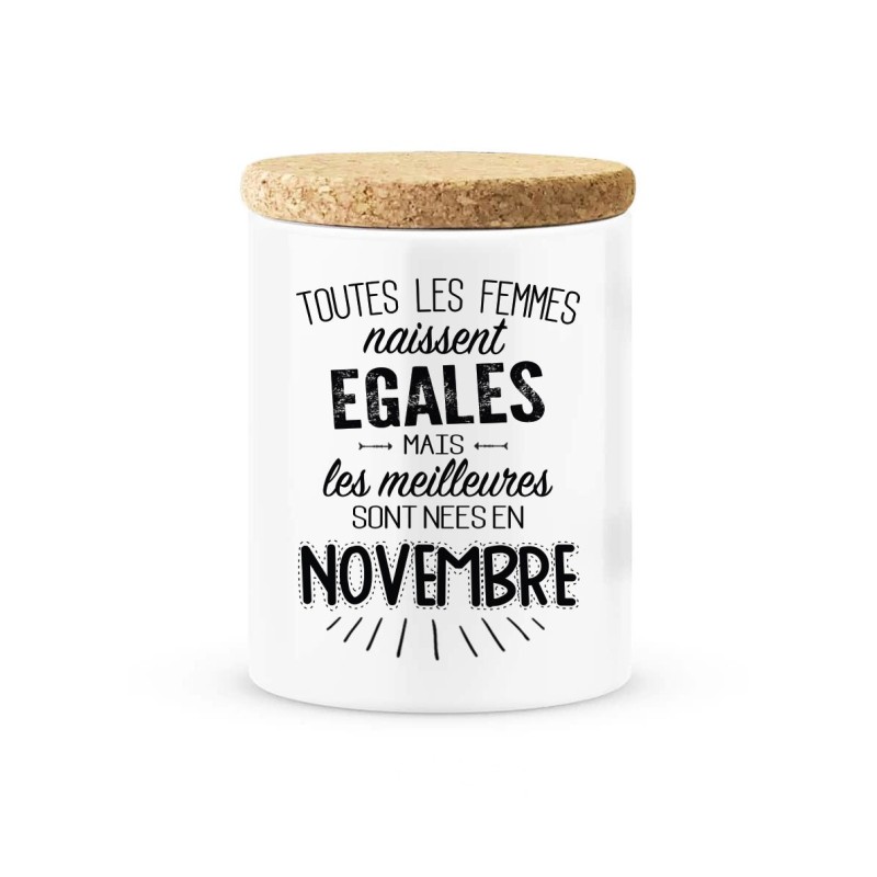 Pot céramique avec couvercle en liège citation imprimé Les meilleures sont née en novembre