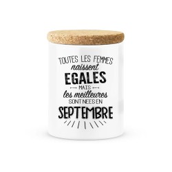 Pot céramique avec couvercle en liège citation imprimé Les meilleures sont née en septembre