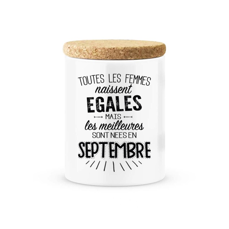 Pot céramique avec couvercle en liège citation imprimé Les meilleures sont née en septembre
