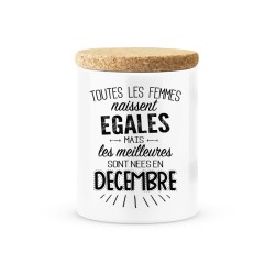 Pot céramique avec couvercle en liège citation imprimé Les meilleures sont née en decembre