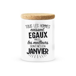 Pot céramique avec couvercle en liège citation imprimé Les meilleures sont née en janvier