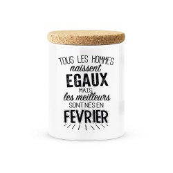Pot céramique avec couvercle en liège citation imprimé Les meilleures sont née en février