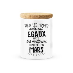 Pot céramique avec couvercle en liège citation imprimé Les meilleures sont née en mars