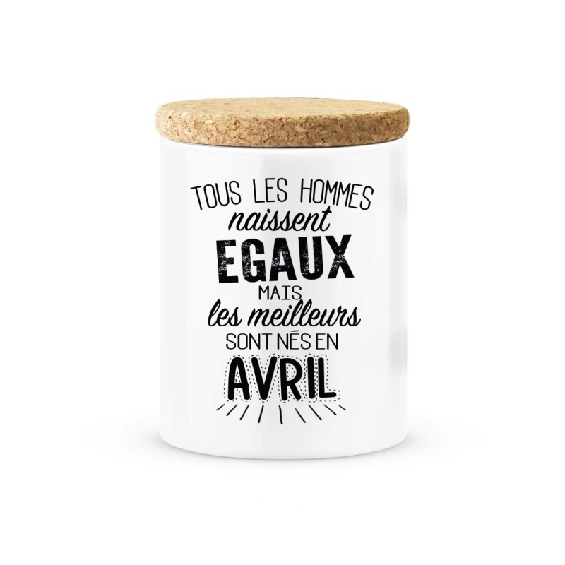 Pot céramique avec couvercle en liège citation imprimé Les meilleures sont née en avril