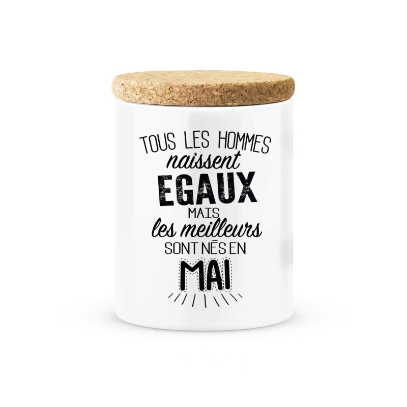 Pot céramique avec couvercle en liège citation imprimé Les meilleures sont née en mai