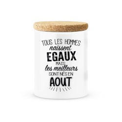 Pot céramique avec couvercle en liège citation imprimé Les meilleures sont née en aout