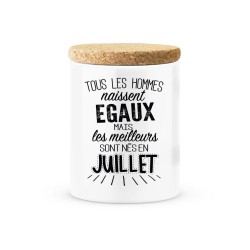 Pot céramique avec couvercle en liège citation imprimé Les meilleures sont née en juillet