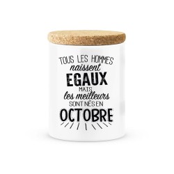 Pot céramique avec couvercle en liège citation imprimé Les meilleures sont née en octobre