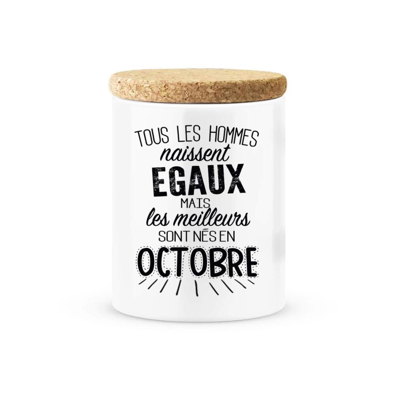 Pot céramique avec couvercle en liège citation imprimé Les meilleures sont née en octobre
