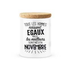 Pot céramique avec couvercle en liège citation imprimé Les meilleures sont née en novembre
