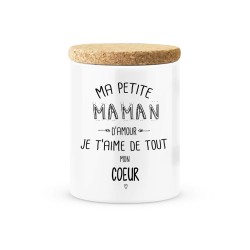 Pot céramique avec couvercle en liège citation imprimé Ma petite maman d'amour je t'aime de tout mon coeur