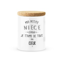 Pot céramique avec couvercle en liège citation imprimé Ma petite nièce d'amour je t'aime de tout mon coeur