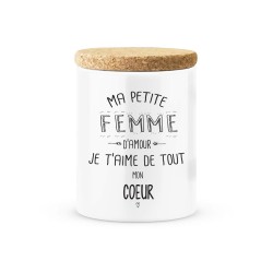 Pot céramique avec couvercle en liège citation imprimé Ma petite femme d'amour je t'aime de tout mon coeur