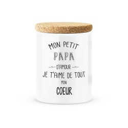 Pot céramique avec couvercle en liège citation imprimé Mon petit papa d'amour je t'aime de tout mon coeur