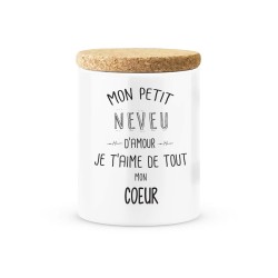 Pot céramique avec couvercle en liège citation imprimé Mon petit neveu d'amour je t'aime de tout mon coeur