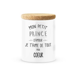Pot céramique avec couvercle en liège citation imprimé Mon petit prince d'amour je t'aime de tout mon coeur