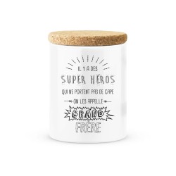 Pot céramique avec couvercle en liège citation imprimé Il y a des super héros qui ne portent pas de cape on les appelle grand fr