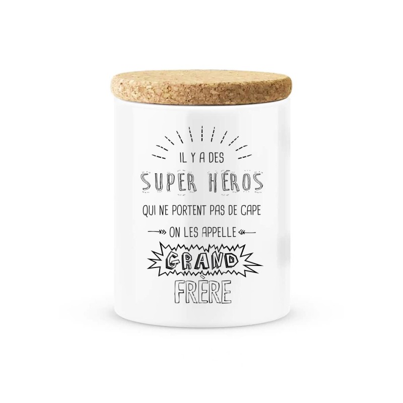 Pot céramique avec couvercle en liège citation imprimé Il y a des super héros qui ne portent pas de cape on les appelle grand fr