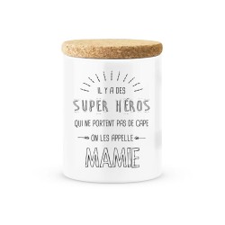 Pot céramique avec couvercle en liège citation imprimé Il y a des super héros qui ne portent pas de cape on les appelle mamie