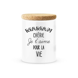 Pot céramique avec couvercle en liège citation imprimé Maman chérie je t'aime pour la vie