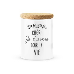 Pot céramique avec couvercle en liège citation imprimé Papa chéri je t'aime pour la vie