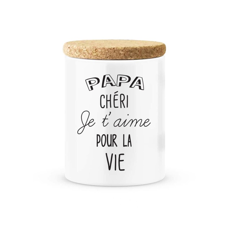 Pot céramique avec couvercle en liège citation imprimé Papa chéri je t'aime pour la vie