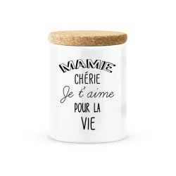Pot céramique avec couvercle en liège citation imprimé Mamie chérie je t'aime pour la vie