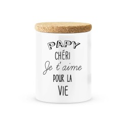 Pot céramique avec couvercle en liège citation imprimé Papy chéri je t'aime pour la vie