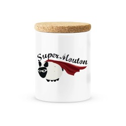 Pot céramique avec couvercle en liège citation imprimé Super mouton