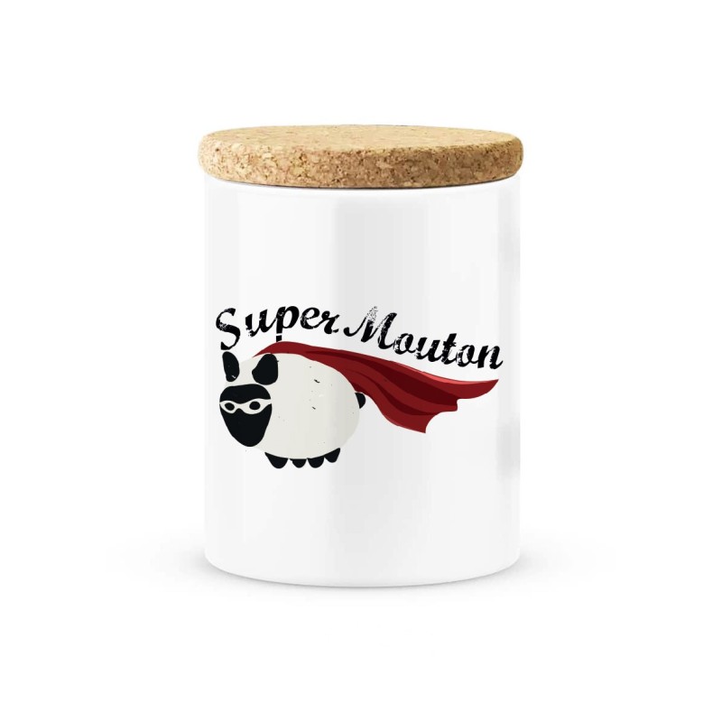 Pot céramique avec couvercle en liège citation imprimé Super mouton