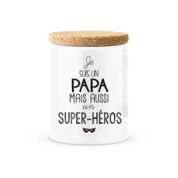 Pot céramique avec couvercle en liège citation imprimé Je suis un papa mais aussi super héros