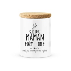 Pot céramique avec couvercle en liège citation imprimé Je suis une maman formidable mais pas autant que mes enfants