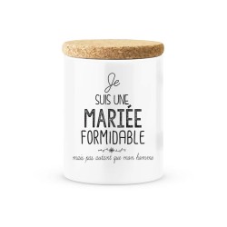 Pot céramique avec couvercle en liège citation imprimé Je suis une mariée formidable mais pas autant que mon homme