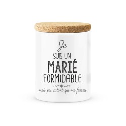 Pot céramique avec couvercle en liège citation imprimé Je suis un marié formidable mais pas autant que ma femme