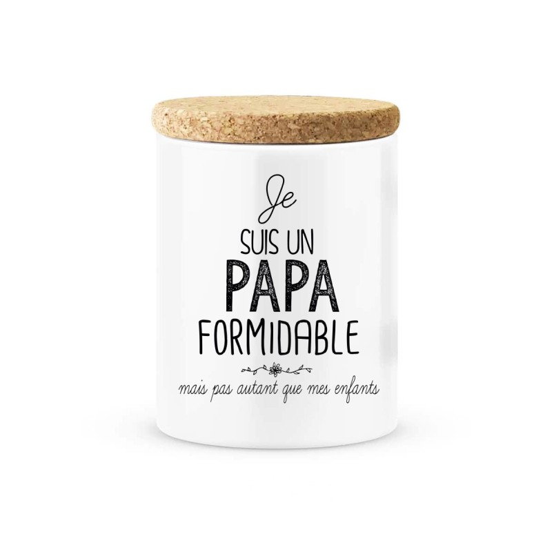 Pot céramique avec couvercle en liège citation imprimé Je suis un papa formidable mais pas autant que mes enfants