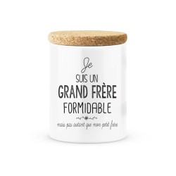 Pot céramique avec couvercle en liège citation imprimé Je suis un grand frère formidable mais pas autant que mon petit frère
