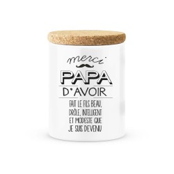 Pot céramique avec couvercle en liège citation imprimé Merci papa d'avoir fait le fils beau drôle modeste que je suis devenu