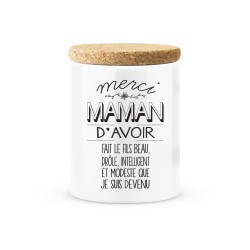 Pot céramique avec couvercle en liège citation imprimé Merci maman d'avoir fait le fils beau drôle modeste que je suis