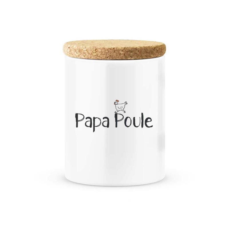 Pot céramique avec couvercle en liège citation imprimé Papa poule