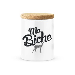 Pot céramique avec couvercle en liège citation imprimé Ma biche