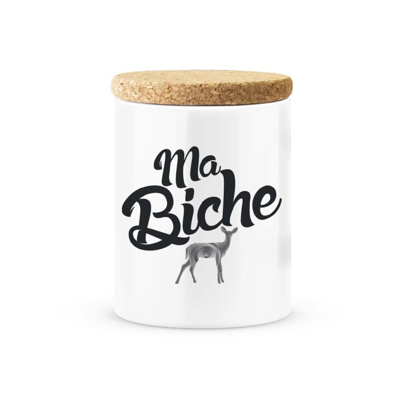 Pot céramique avec couvercle en liège citation imprimé Ma biche